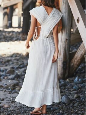 Anthropologie Silvana White Gauze Boho Maxi Dress 1X Plus High Low Beach NWT